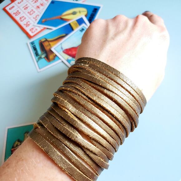 Bronze Leather Multi Strand Wrap Snap Bracelet - Picture 1 of 4